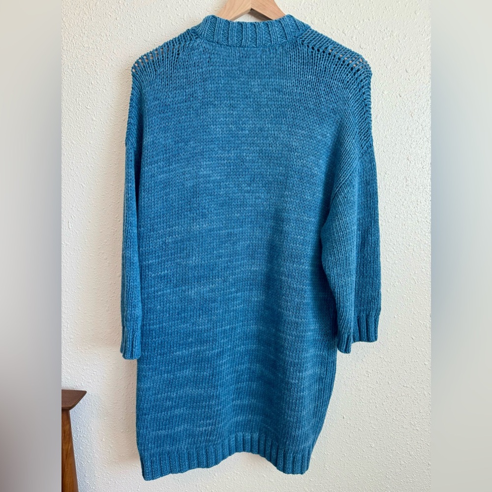 Johnny Was Slouchy Blue Cotton Cardigan With Pockets Size Medium - Picture 4 of 5